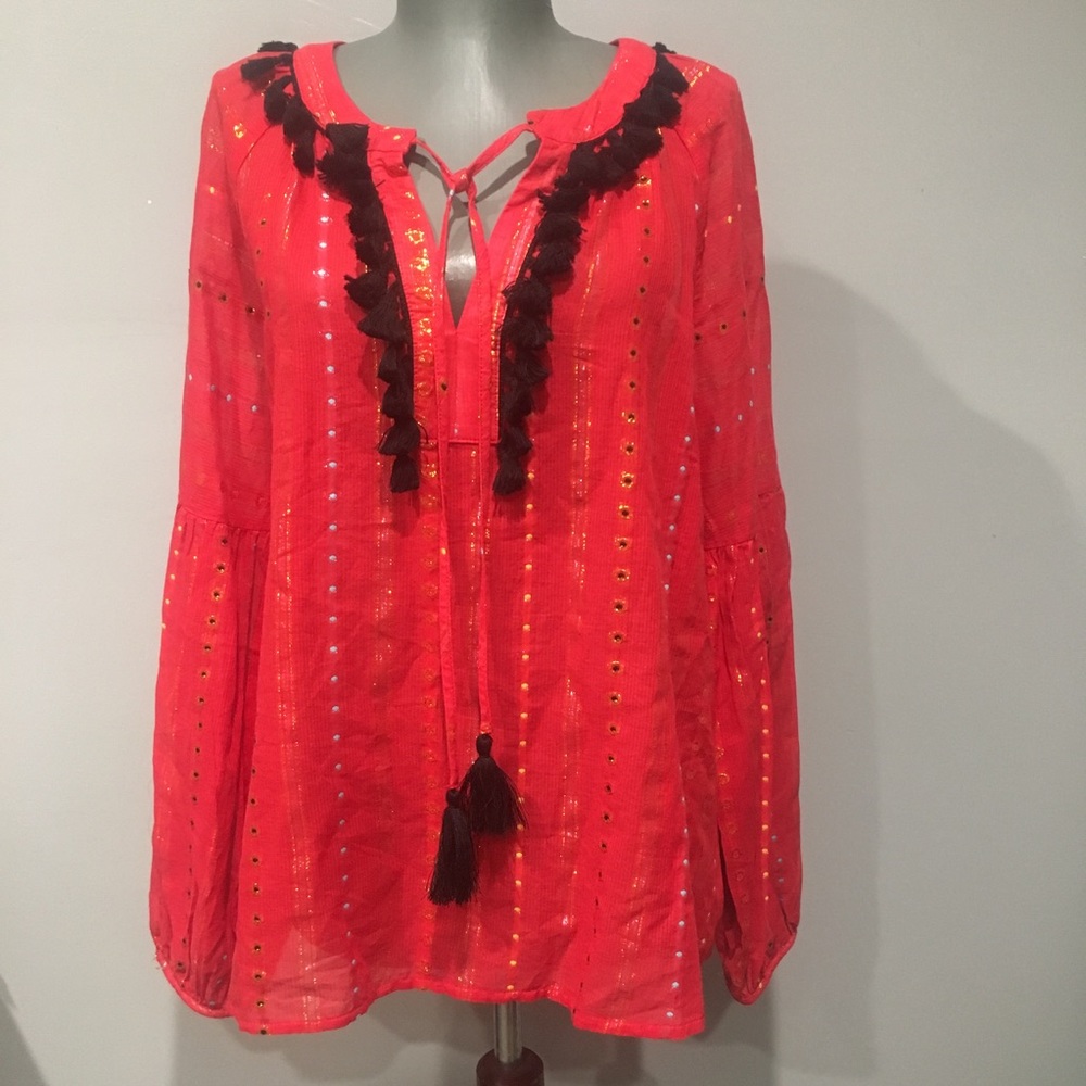 Anthropologie Belle Were Boho Tassel Top